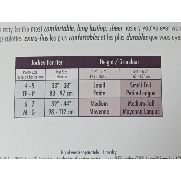 Jockey For Her Day Sheer Pantyhose Sz Small Tuxedo‎ Black Control Top Sandalfoot - Picture 5 of 5